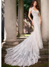 Strapless Beaded Ivory Lace Tulle Romantic Wedding Dress